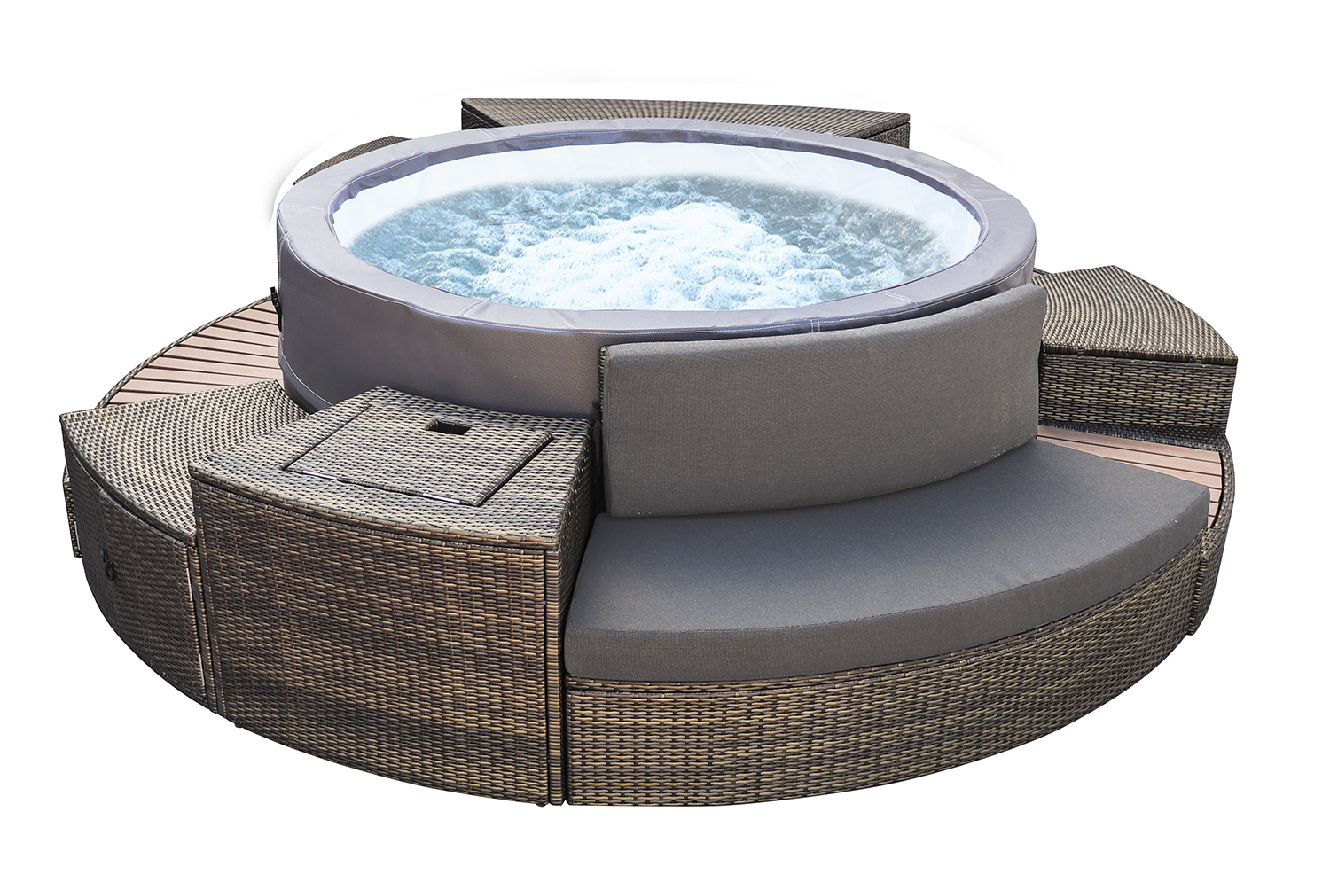 NetSpa Vita Premium Whirlpool halbstarr rund für 6 Personen Ø 184 x 73 cm inkl. Umrandung mit Mobiliar